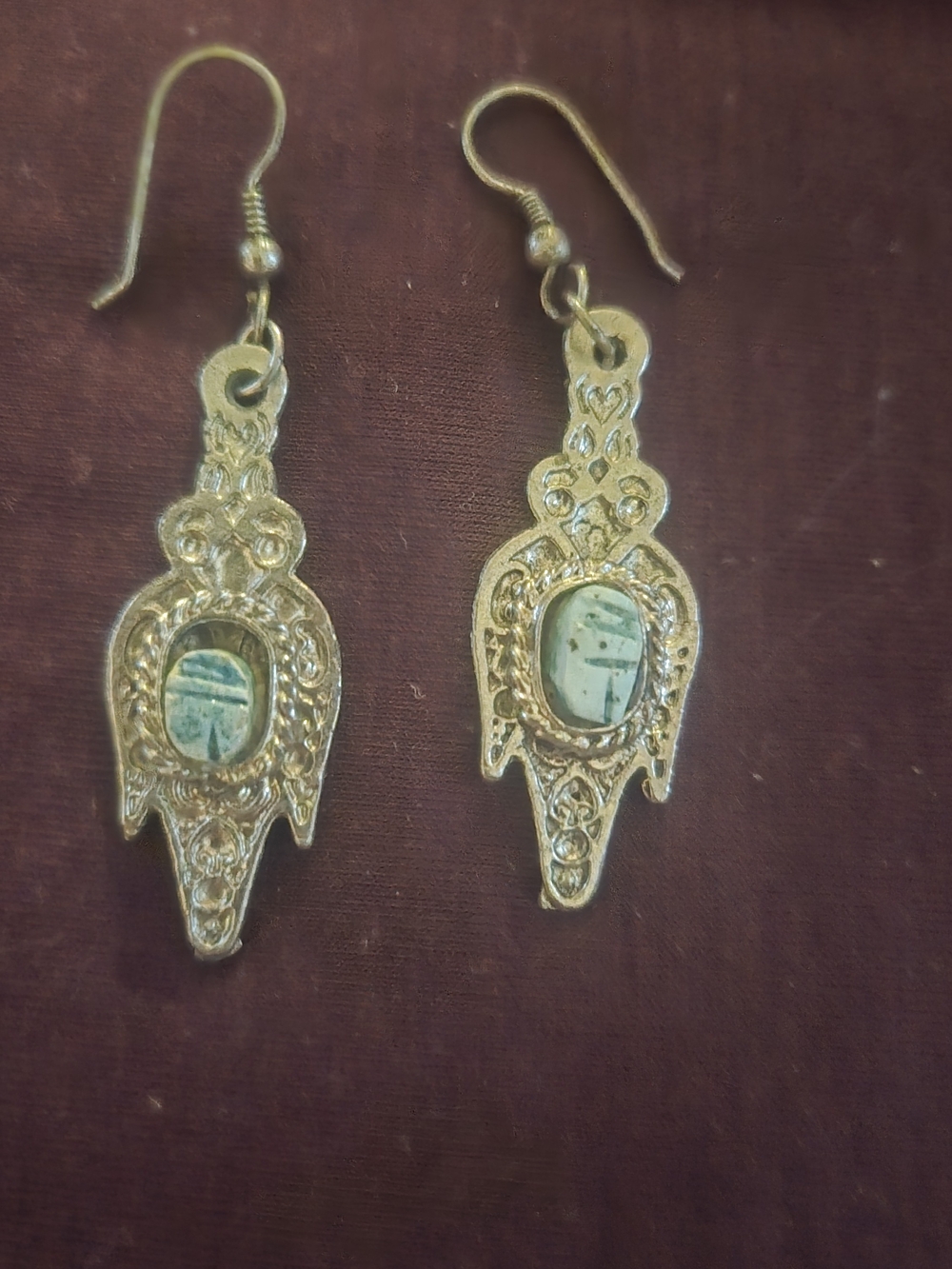 Vintage Handcrafted Gold-Tone Filigree Earrings with Turquoise Stone